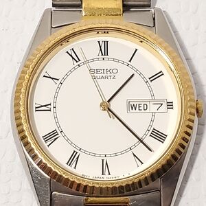 Vintage Seiko Men's Presidential Day Date Gold Tone Quartz Watch 1 Jewel S Steel